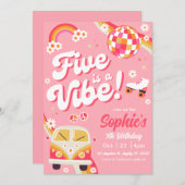 Cinq est une invitation de anniversaire rétro vibe (Devant / Derrière)