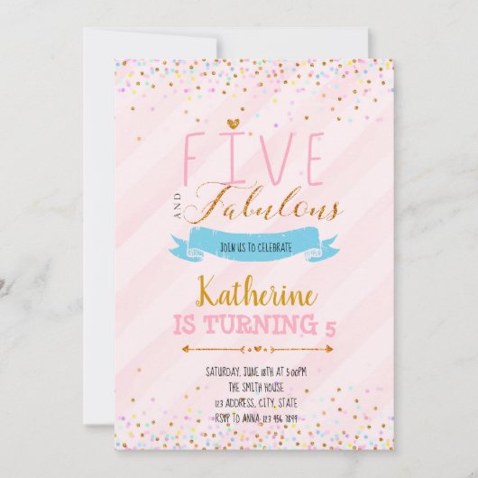 Cinq et fabuleuse invitation d'anniversaire (Devant)