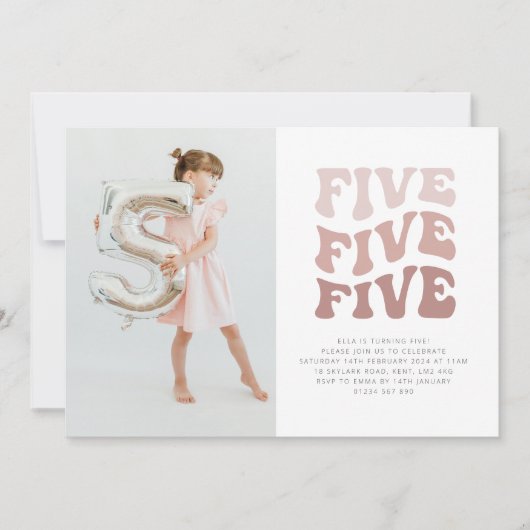 Cinq Invitation de photo de paysage rose rétro (Devant)