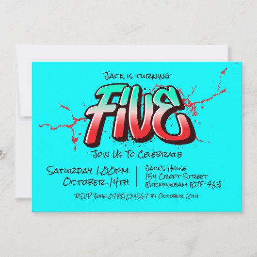 Cinq Invitation Graffiti Lumineux (Devant)