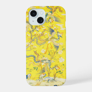 Cinq phénix dans un jardin chinois jaune floral