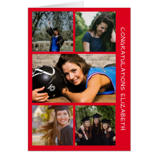 Cinq photo Collage de diplôme Red Congrats Card