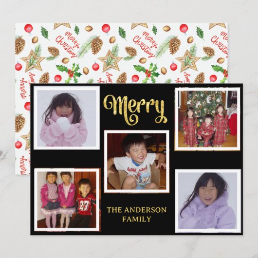Cinq photos Carte de Noël de famille (Devant / Derrière)