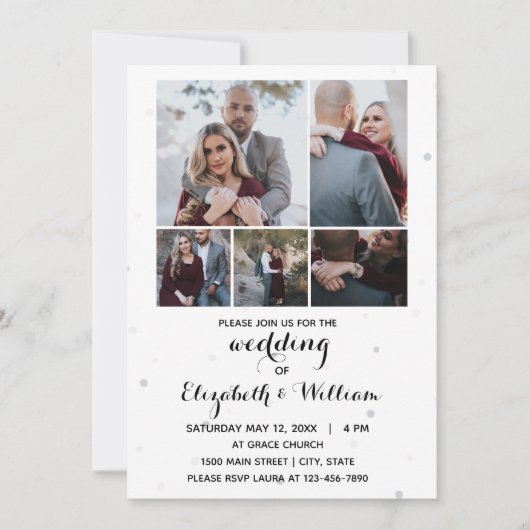 Cinq Photos Collage Élégant Mariage Invitation (Devant)