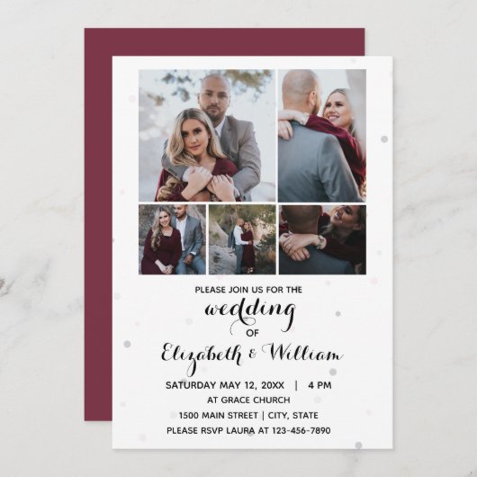 Cinq Photos Collage Élégant Mariage Invitation (Devant / Derrière)