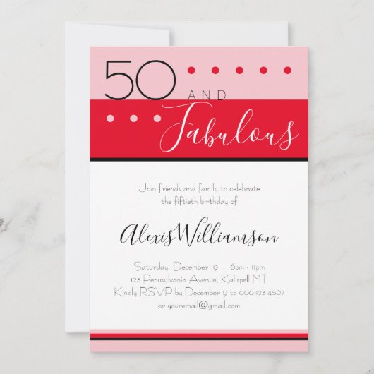 Cinquante Fabuleux rose rouge moderne Invitation A (Devant)