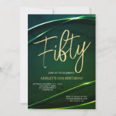 Cinquante Or Moderne Vert Invitation Anniversaire (Devant)