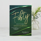 Cinquante Or Moderne Vert Invitation Anniversaire (Debout devant)