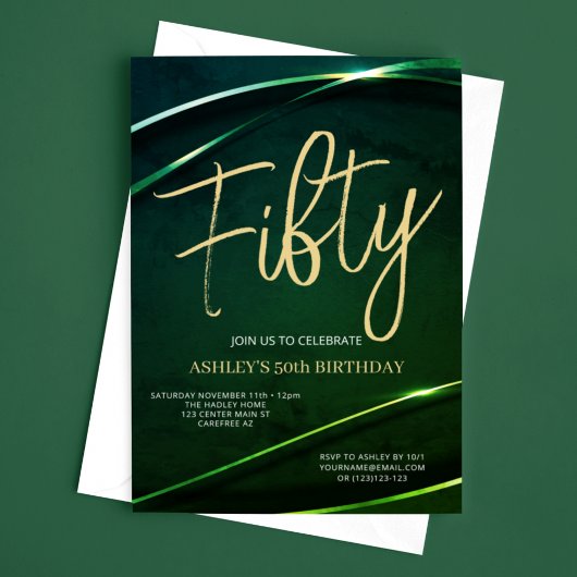 Cinquante Or Moderne Vert Invitation Anniversaire