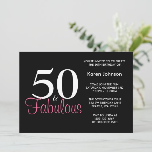 Cinquantième invitation noire et rose fabuleuse (Debout devant)