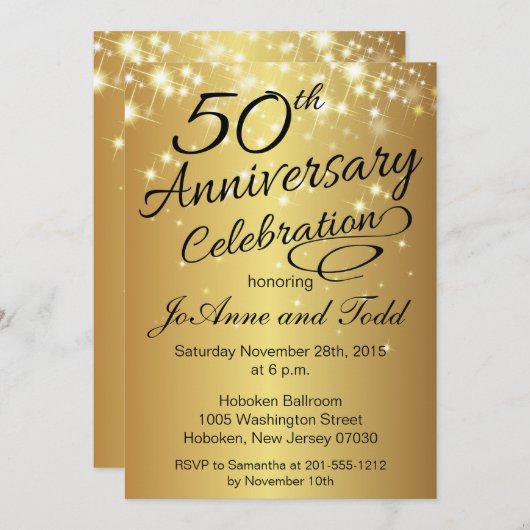 cinquantième Invitations d'anniversaire (Devant / Derrière)