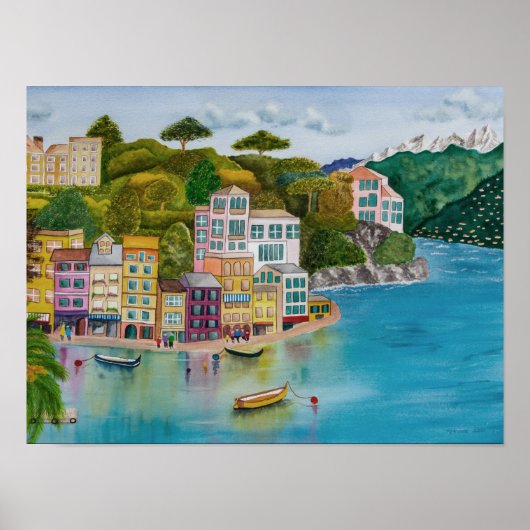 Cinque Terre Coastline Waterverf Poster (Voorkant)