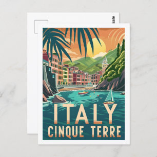 Cinque Terre Italië Beroemde Vintage Reisplaats Briefkaart
