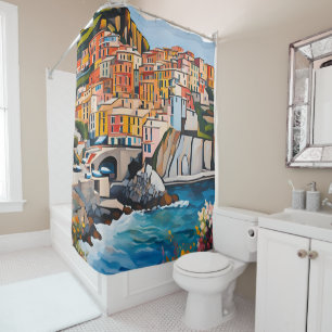 Cinque Terre Italië Middellandse Zee Moderne Kunst Douchegordijn