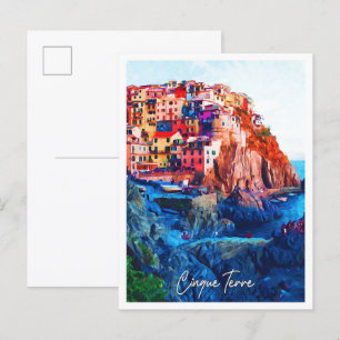 Cinque Terre Italië Prachtig Waterverf landschap Briefkaart
