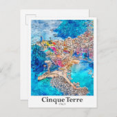 Cinque Terre Italië Reizen Waterverf Hand getekend Briefkaart (Voorkant / Achterkant)