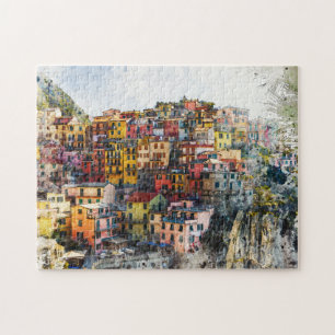Cinque Terre Liguria Italië scène waterverf zomer Legpuzzel