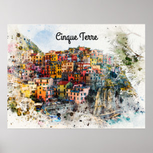 Cinque Terre Liguria Italië scène waterverf zomer Poster
