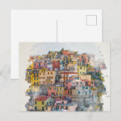 Cinque Terre Waterverf Art Briefkaart (Voorkant / Achterkant)