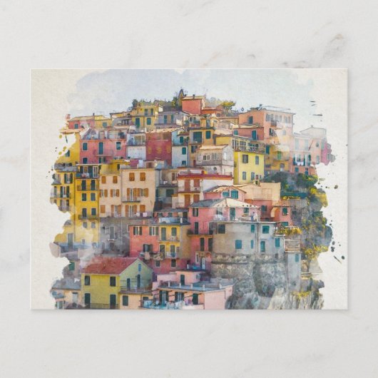 Cinque Terre Waterverf Art Briefkaart (Voorkant)