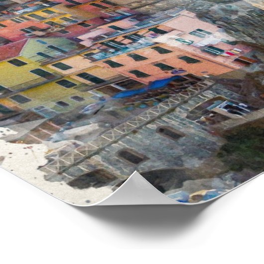 Cinque Terre Waterverf Art Poster (Hoek)