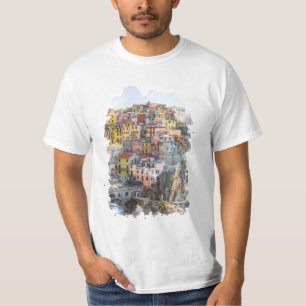 Cinque Terre Waterverf Art T-shirt