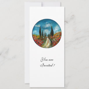 CIpressen en klaprozen in Toscane, rood blauw Kaart