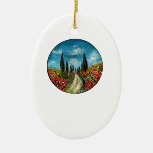 CIpressen EN KLAPROZEN IN TUSCANY ROND Keramisch Ornament