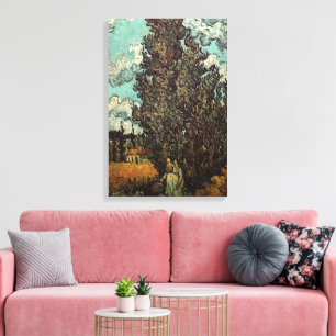 Cipressen en Twee Vrouwen door Vincent van Gogh Canvas Afdruk