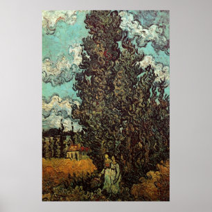 Cipressen en twee vrouwen van Vincent van Gogh Poster