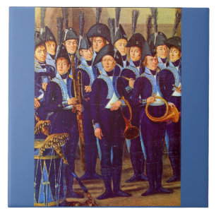 circa 1800 Europese militaire muzikanten Tegeltje