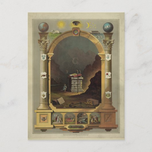 Circa 1872 Masonic Chart Lithography Print Afbeeld Briefkaart (Voorkant)