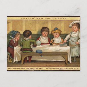 Circa 1880: Een maaltijd bij Kerstmis Feestdagenkaart