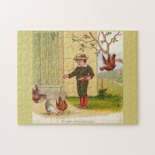 circa 1900 Het voederen van kippen Legpuzzel