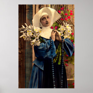 circa 1910 blauwe nun poster