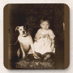 circa 1910 pitbull en baby RPPC Bier Onderzetter