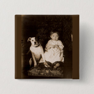 circa 1910 pitbull en baby RPPC Vierkante Button 5,1 Cm