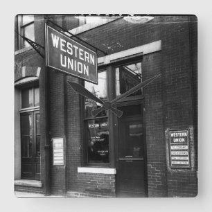 Circa 1925 Station Telegraph Old Black & White Vierkante Klok