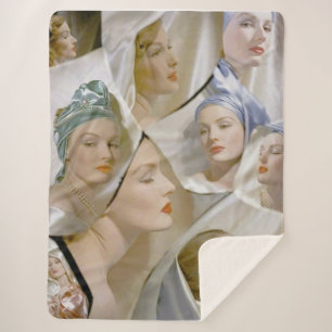 circa 1940 mooie vrouwelijke print sherpa deken