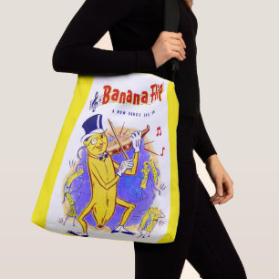 circa 1950 muziekprint van banaanspiegels crossbody tas