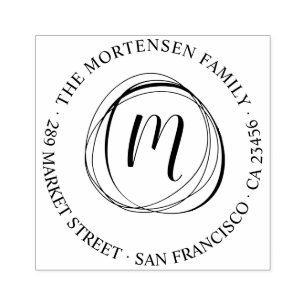 Circa Monogram Ronde Familienaam Retouradres Rubberstempel