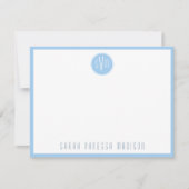 Circle Blue Monogram Name Note Kaart Notitiekaartje (Voorkant)