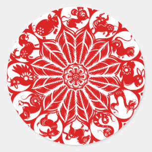 Circle Chinese Zodiac Papercut Ronde Sticker
