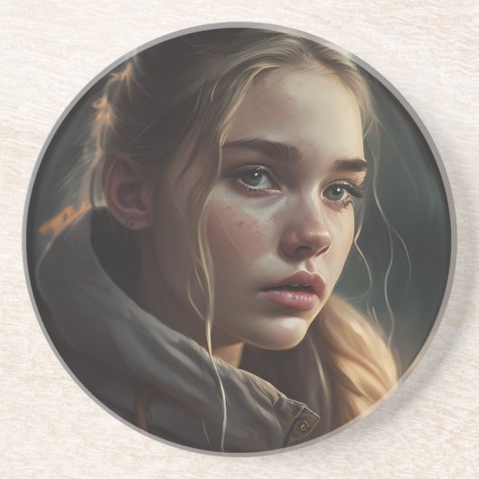 Circle girl zandsteen onderzetter (Voorkant)