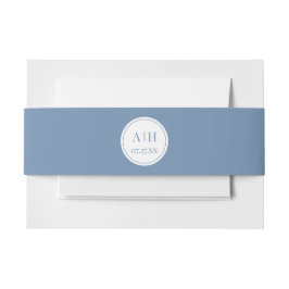 Circle Monogram Initialen Dusty Blue Belly Band Uitnodigingen Wikkel