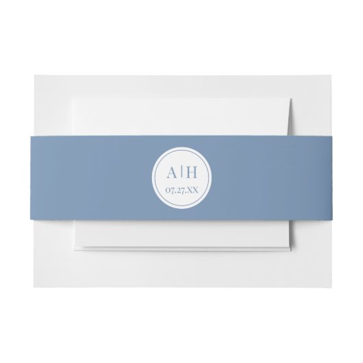Circle Monogram Initialen Dusty Blue Belly Band Uitnodigingen Wikkel (Voorkant Voorbeeld)