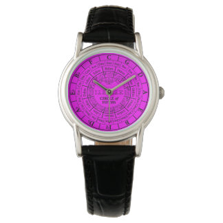 Circle of Fifths Magenta  lederen horloge