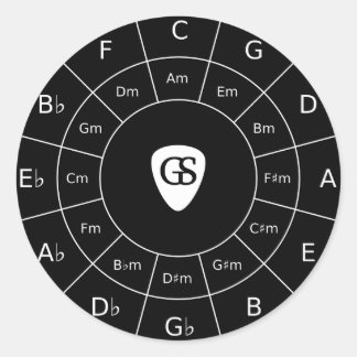 Circle of Fifths - Wit ontwerp voor muzikanten Ronde Sticker