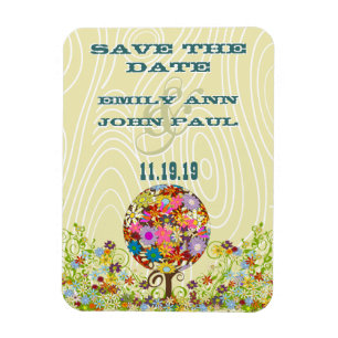 Circle of Love Flower Tree Woodgrain Save the Date Magneet