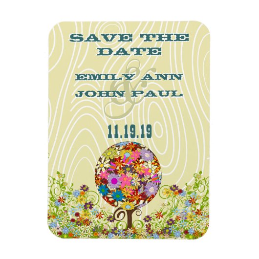 Circle of Love Flower Tree Woodgrain Save the Date Magneet (Verticaal)